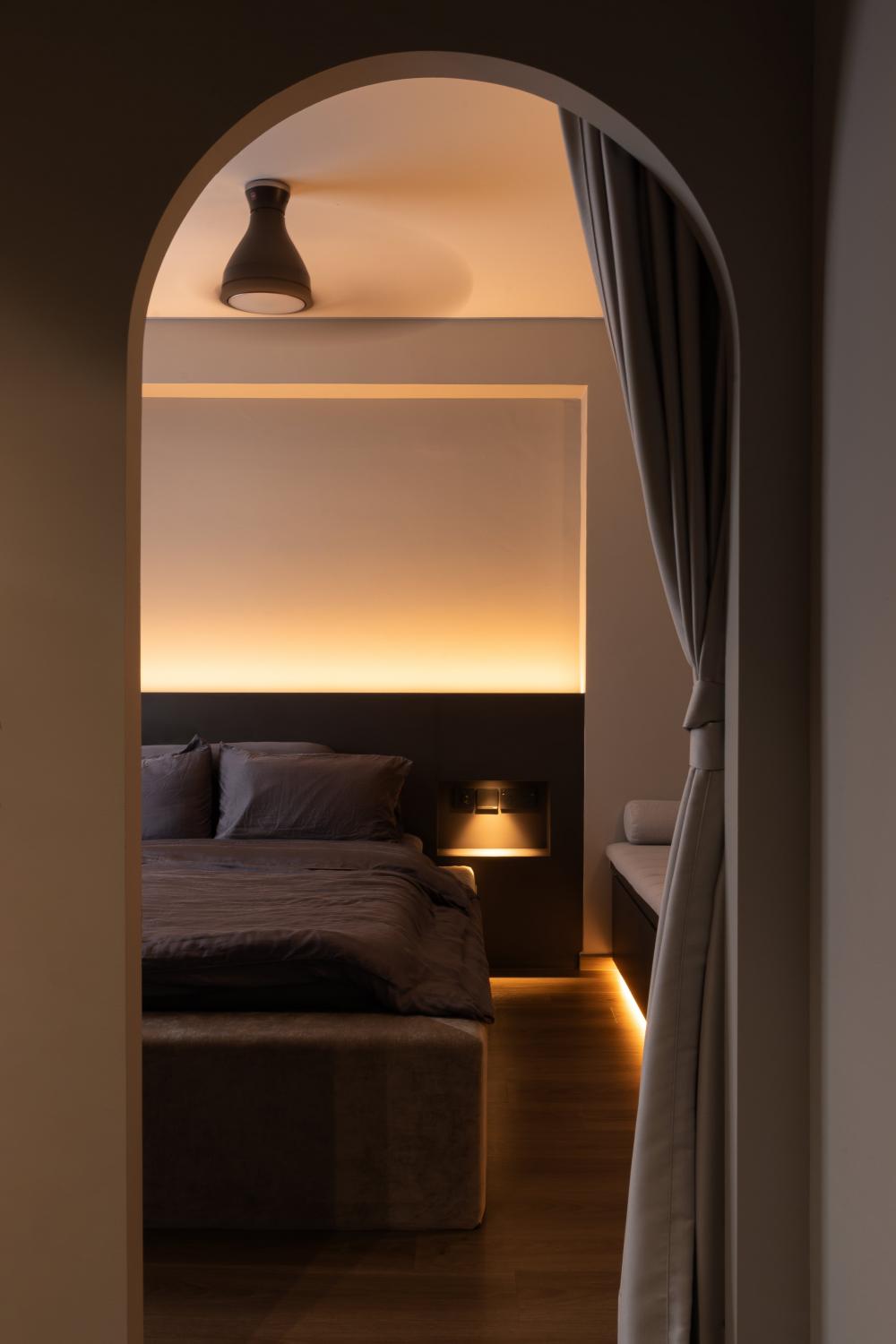 Modern Bedroom with Bed and Lighting