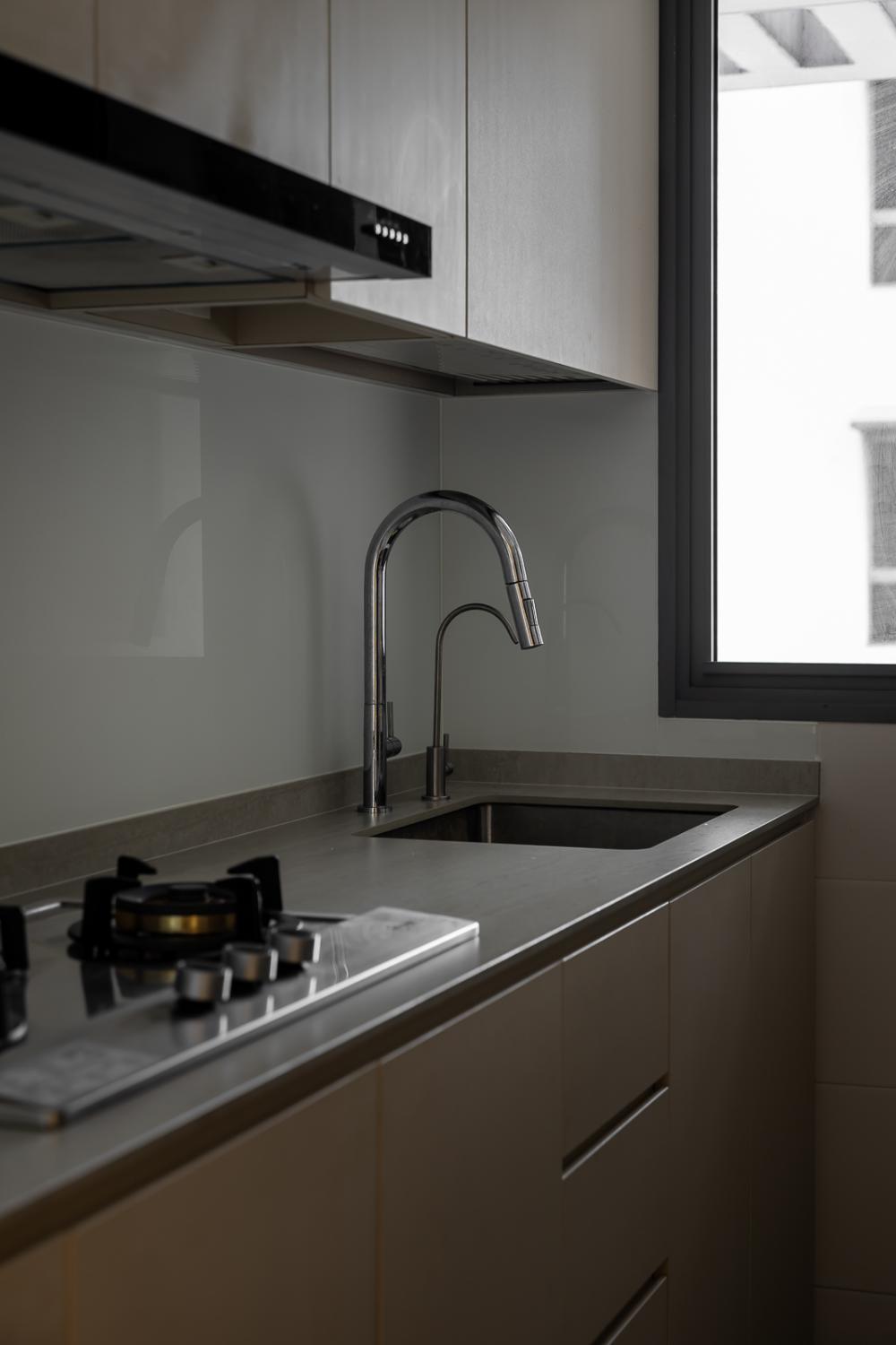 Transitional Kitchen with Countertop and Kitchen Window