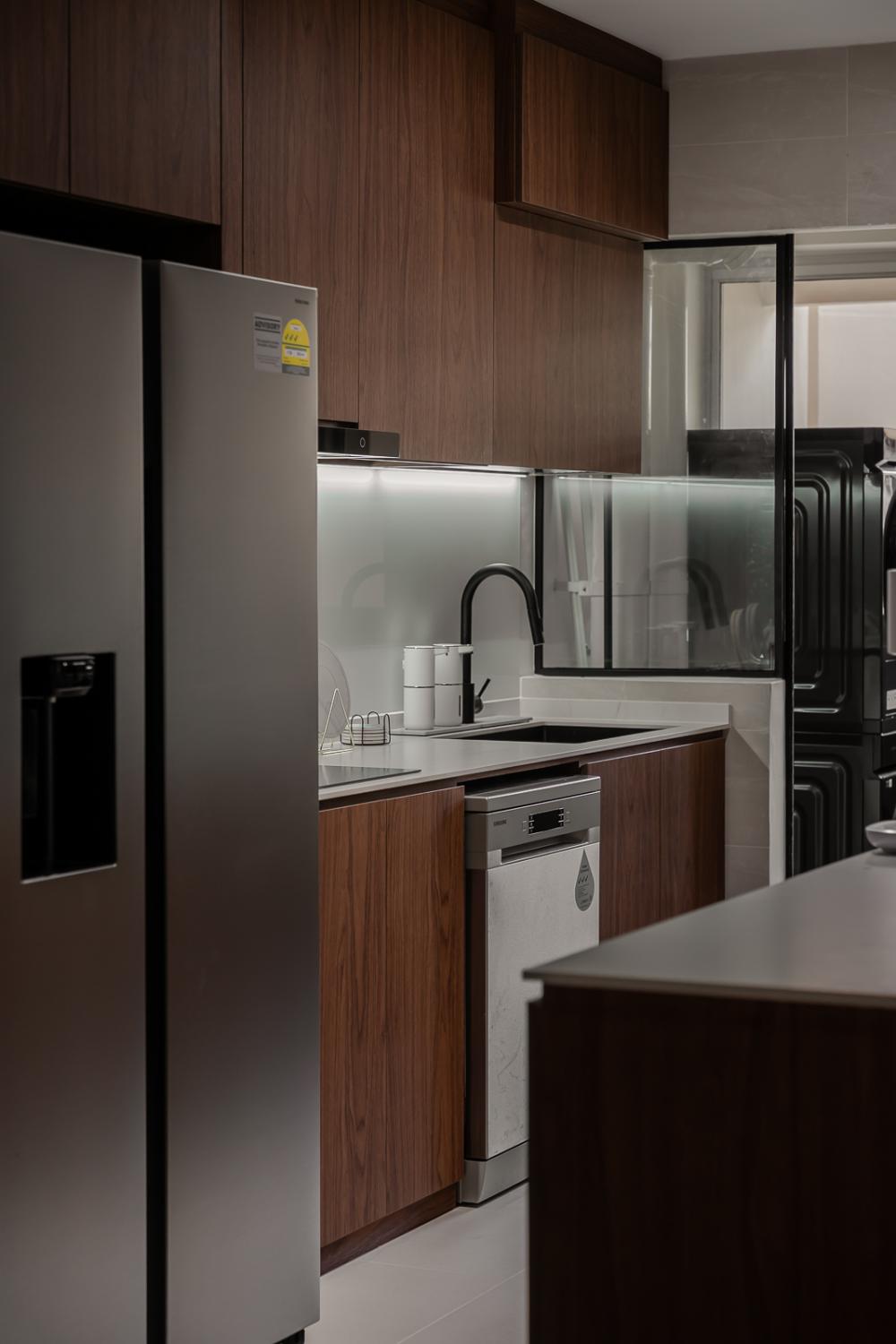 Scandinavian Kitchen with Countertop and Homogeneous Tiles