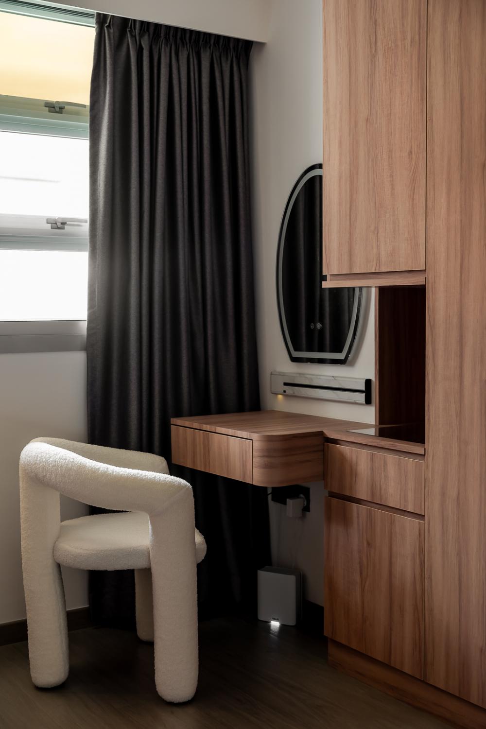 Scandinavian Bedroom with Vinyl Flooring and Cove Lighting