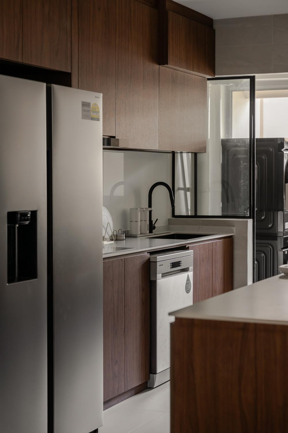 Scandinavian Kitchen with Countertop and Homogeneous Tiles