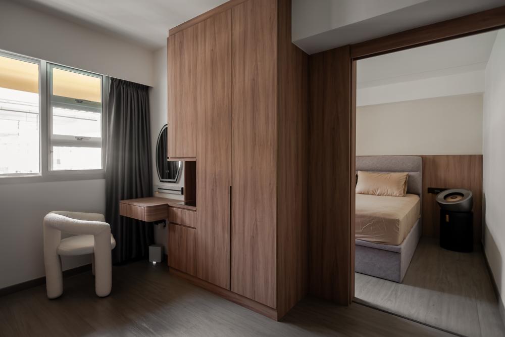 Scandinavian Bedroom with Vinyl Flooring and Drop Ceiling
