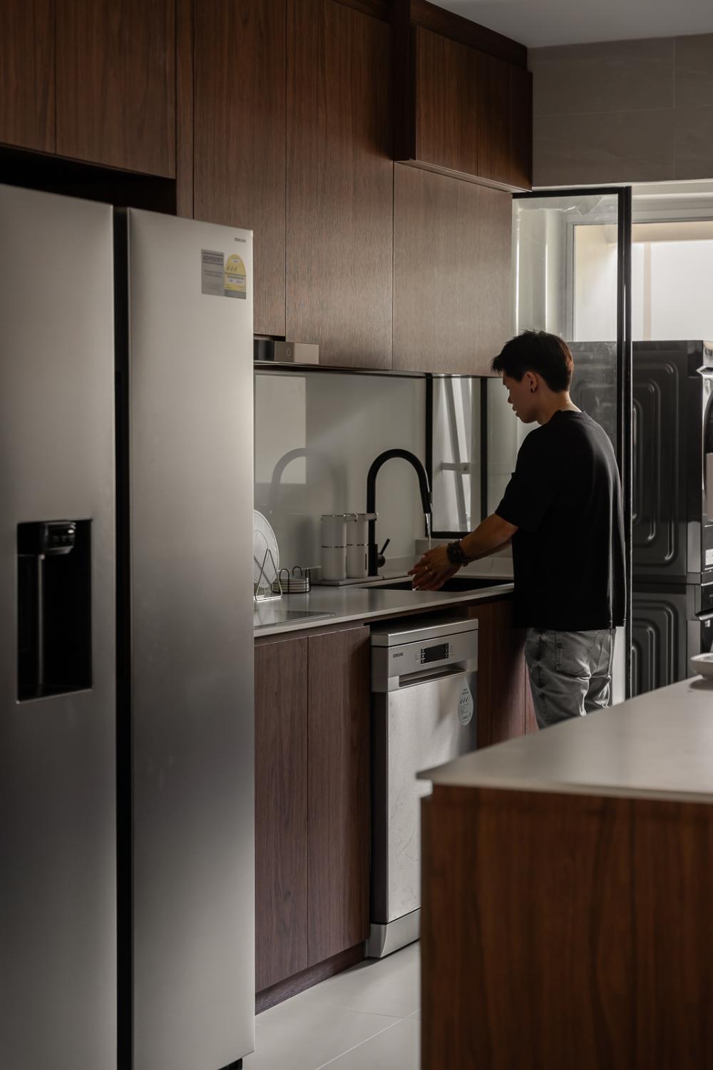 Scandinavian Kitchen with Countertop and Homogeneous Tiles