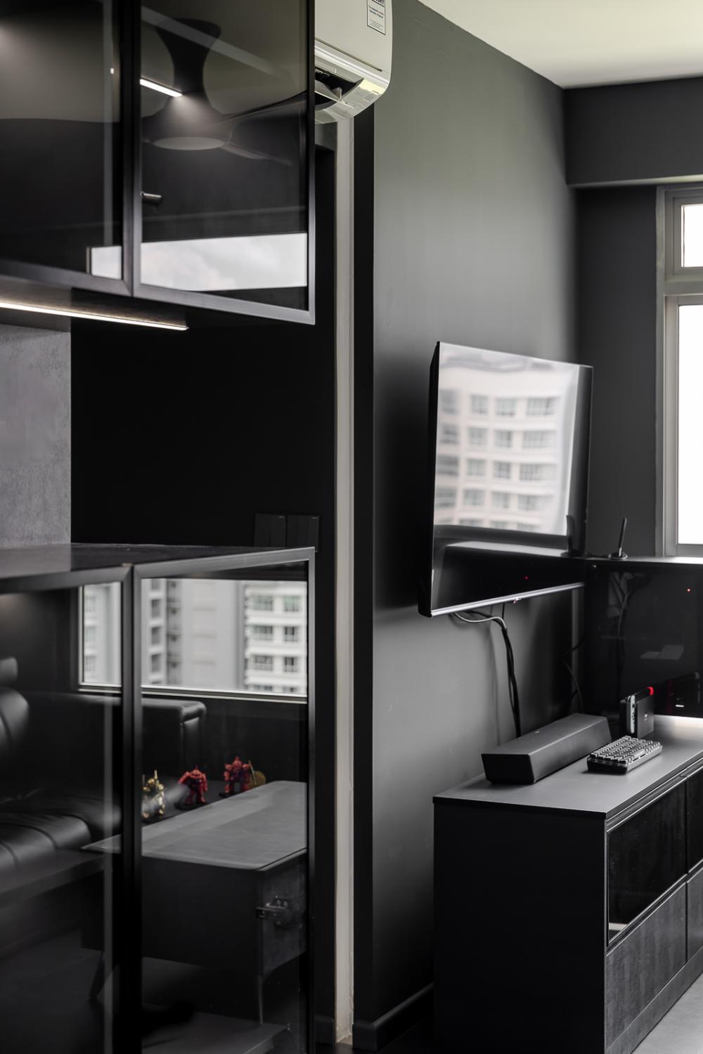 Industrial Living Room with TV Console and Feature Wall