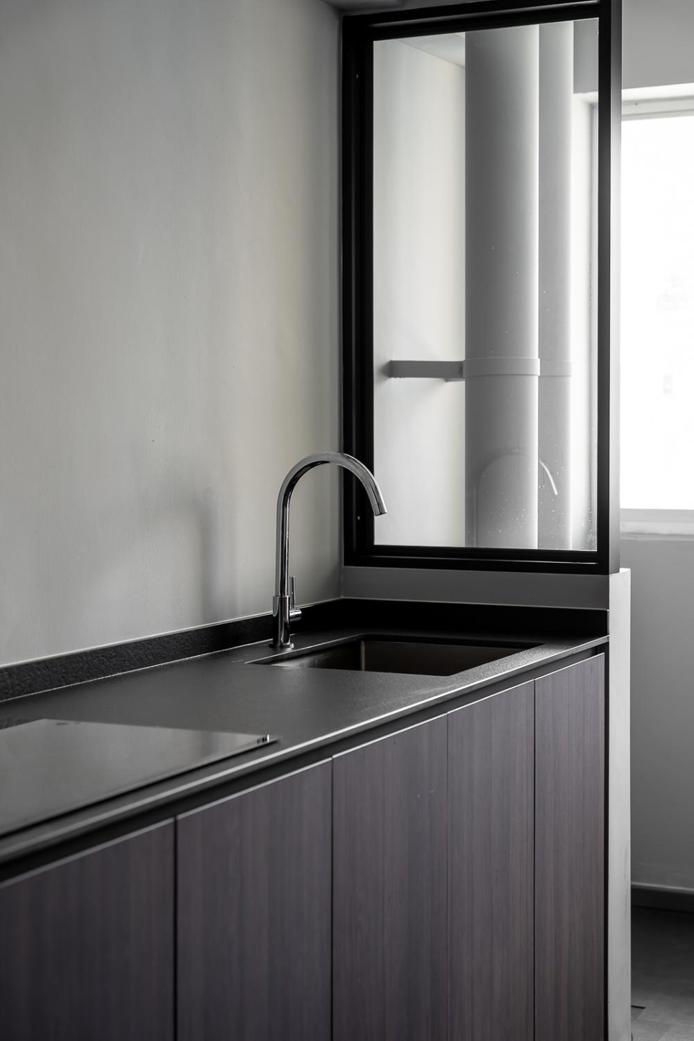 Industrial Kitchen with Countertop and Homogeneous Tiles