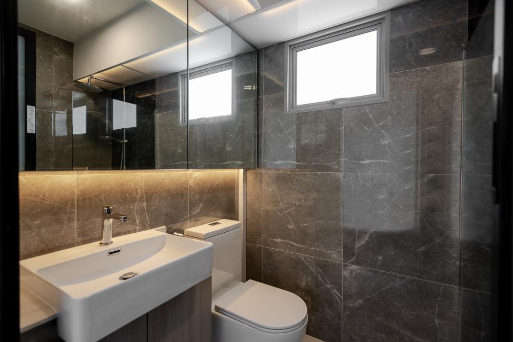 Industrial Bathroom with Countertop and Homogeneous Tiles