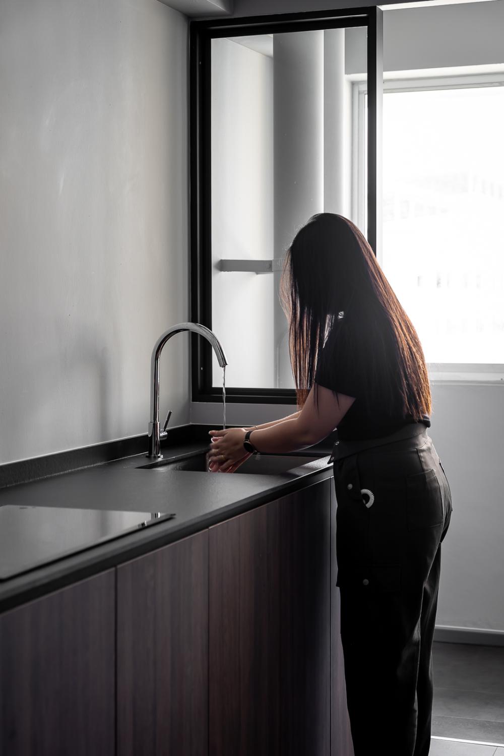 Industrial Kitchen with Countertop and Homogeneous Tiles