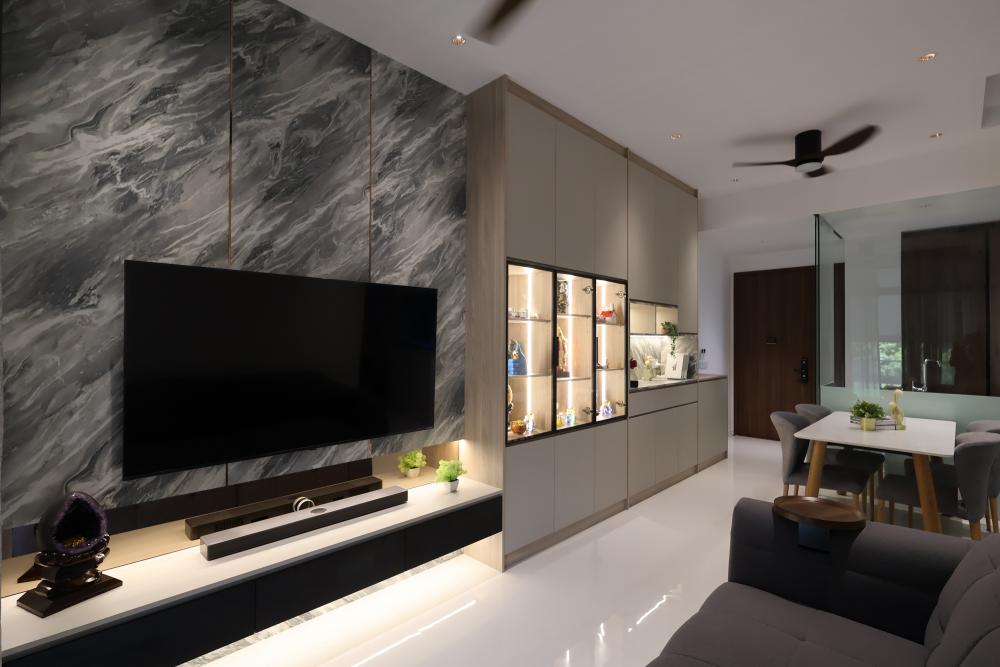 Contemporary Living Room with TV Console and Sofa