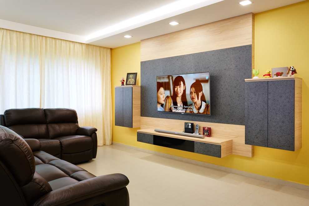 Asian Living Room with TV Console and Sofa