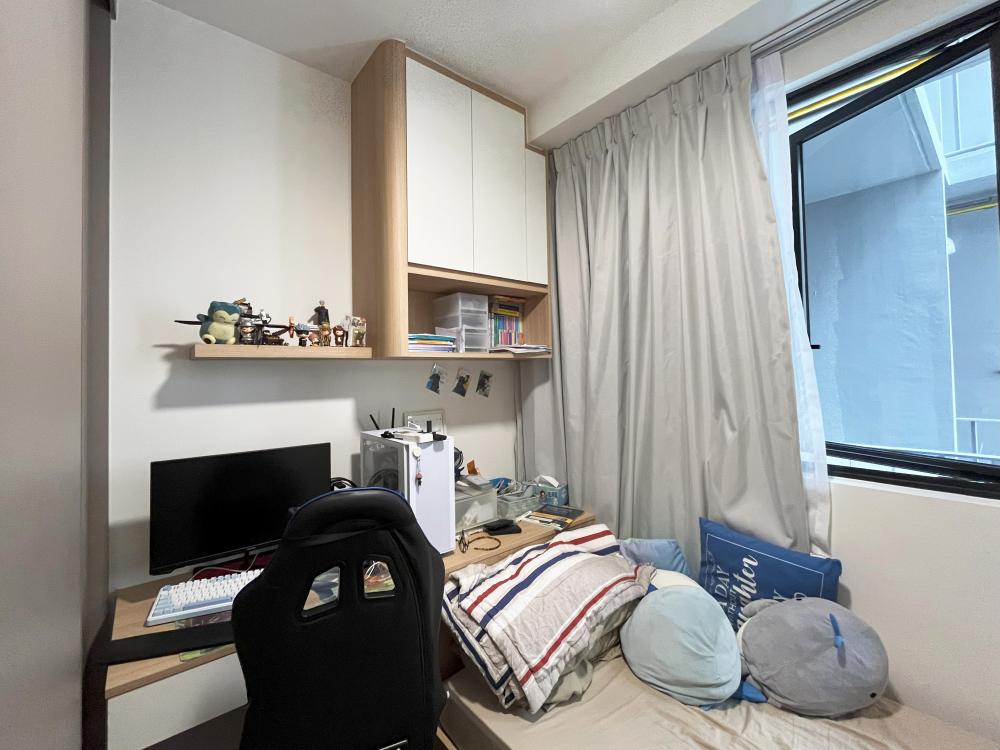 Asian Bedroom with Bookshelf and Platform Bed