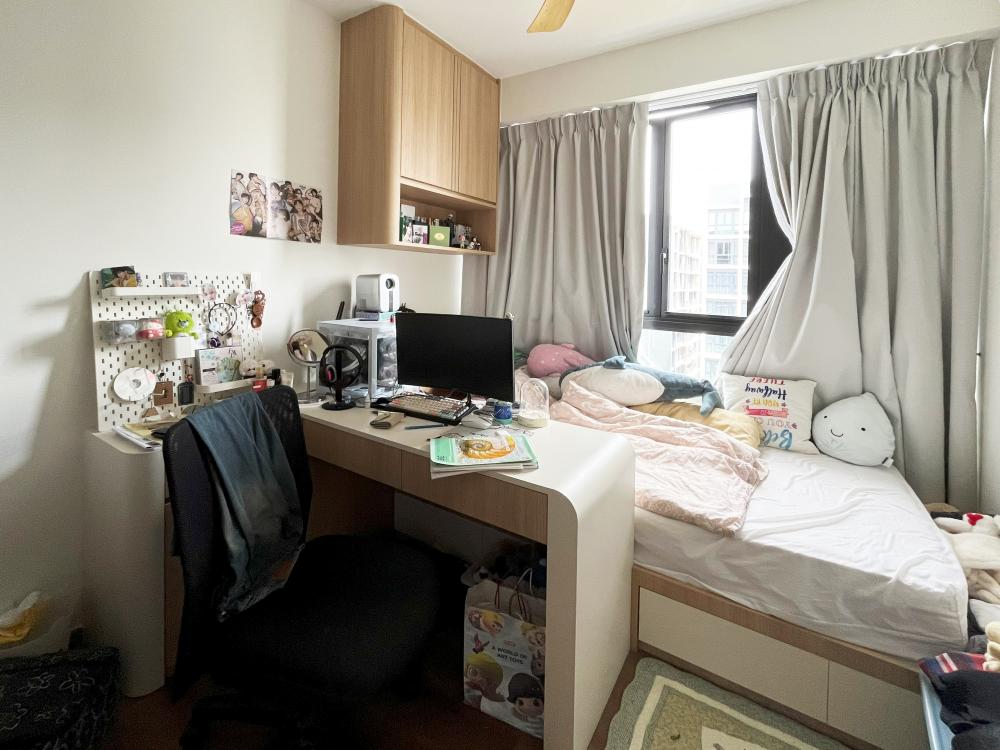 Asian Bedroom with Bookshelf and Platform Bed