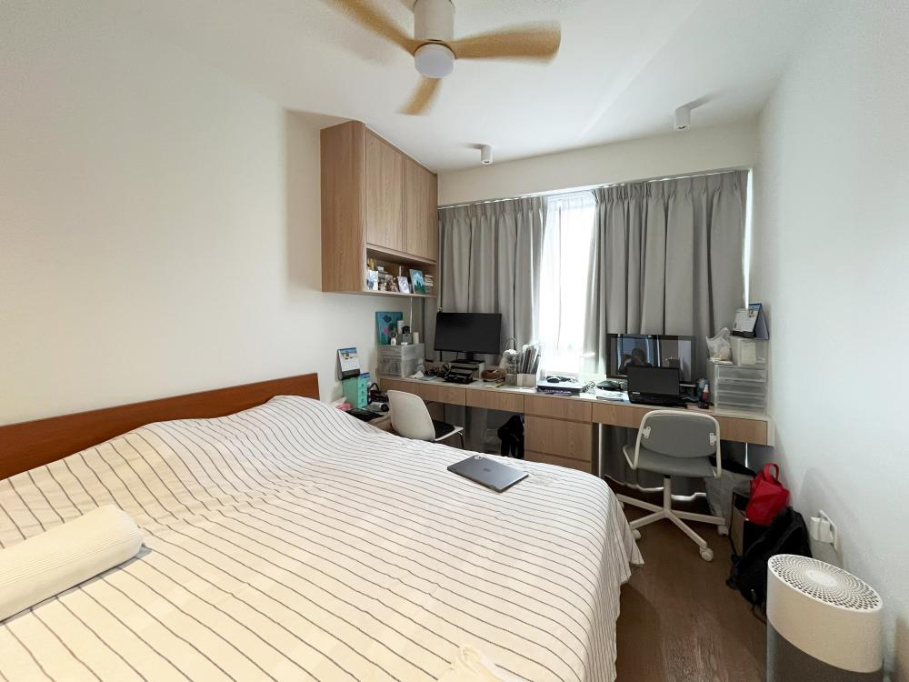 Asian Bedroom with Bookshelf and Platform Bed