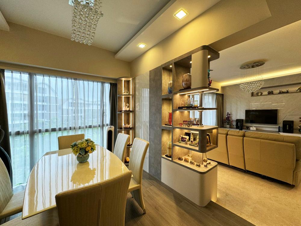 Modern Living Room with Bookshelf and Settee