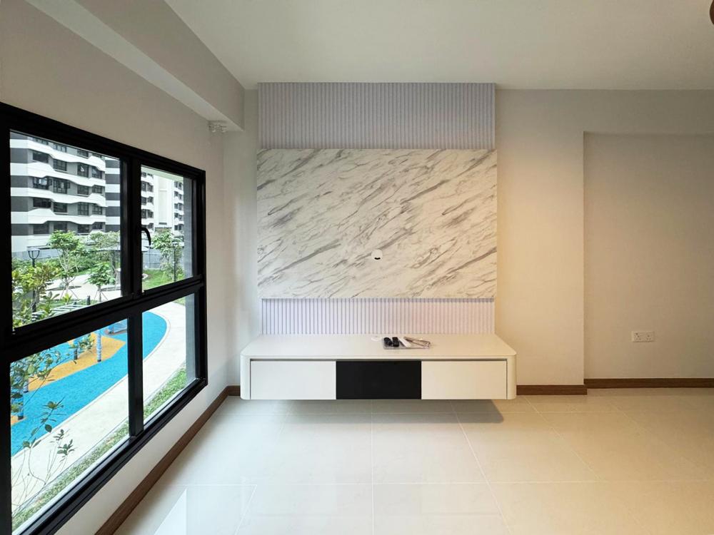 Minimalist Living Room with Bookshelf and Settee