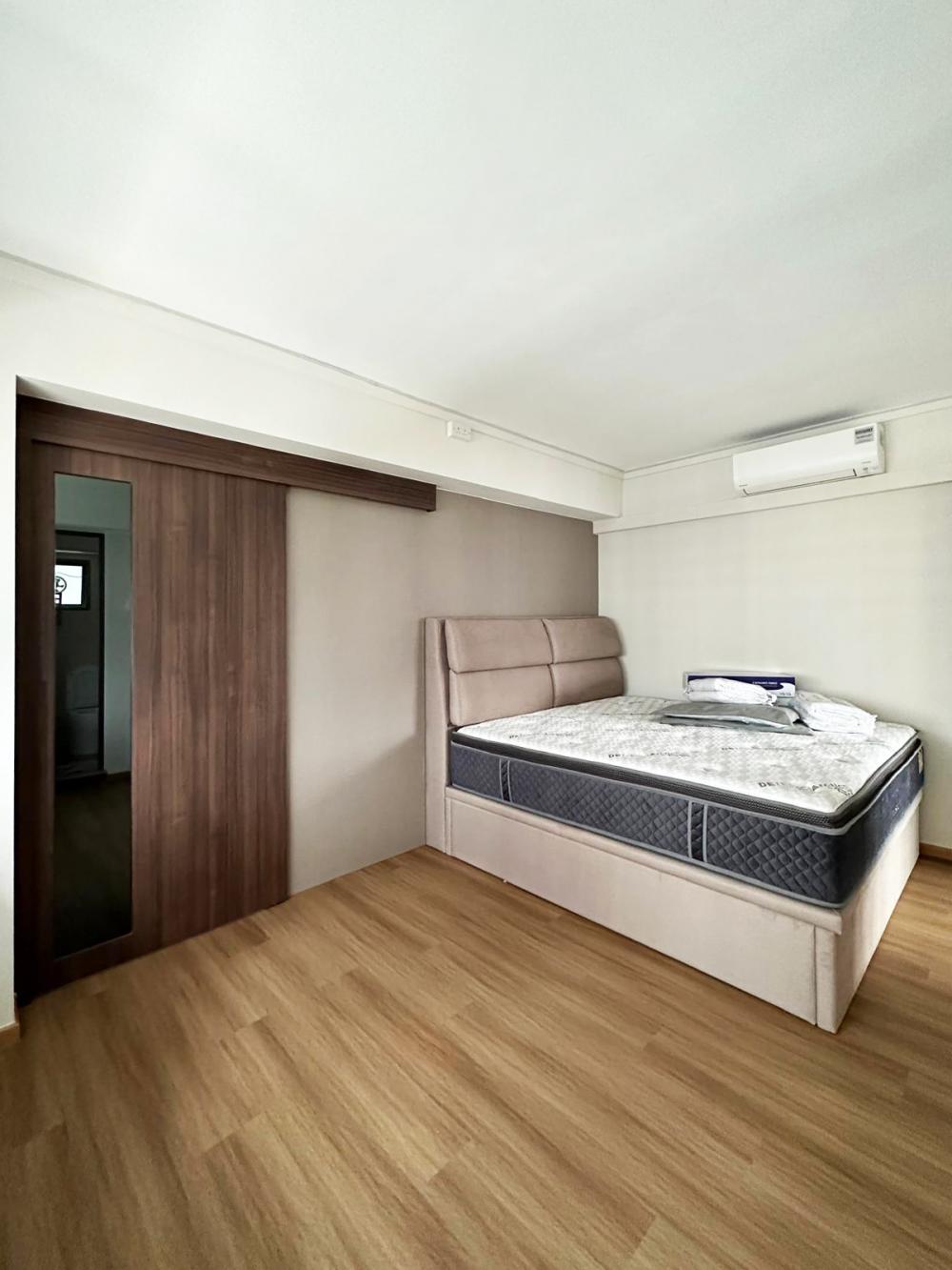 Modern Bedroom with Bookshelf and Platform Bed
