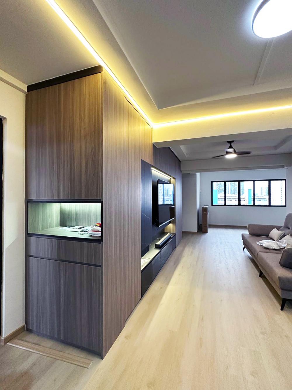 Modern Living Room with Bookshelf and Settee
