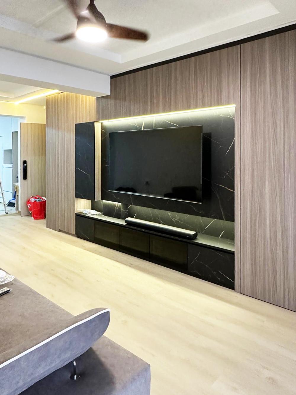 Modern Living Room with Bookshelf and Settee