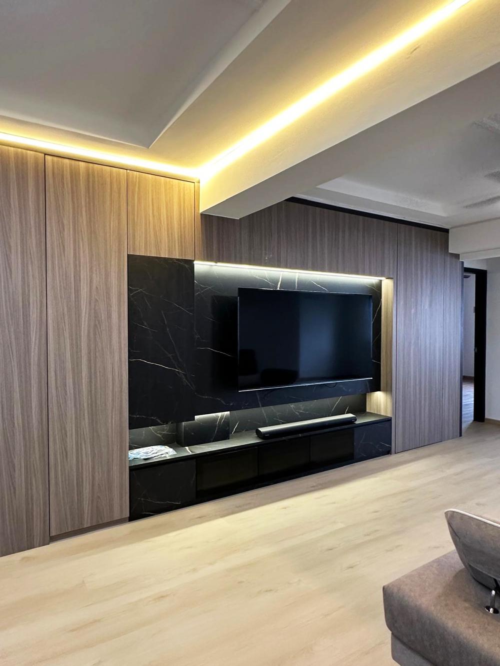 Modern Living Room with Bookshelf and Settee