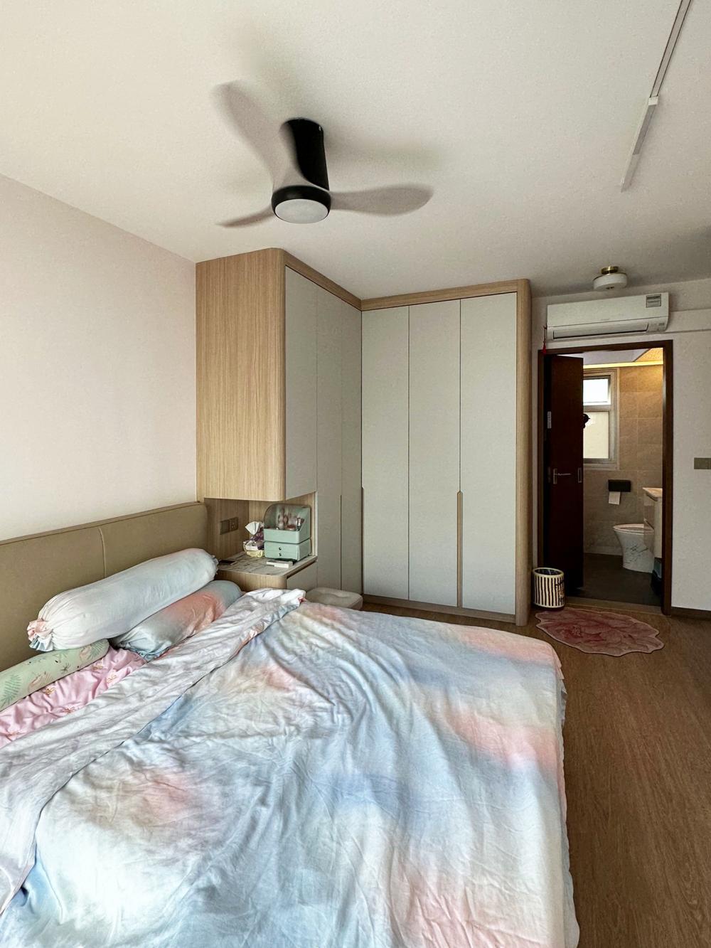 Modern Bedroom with Bookshelf and Platform Bed
