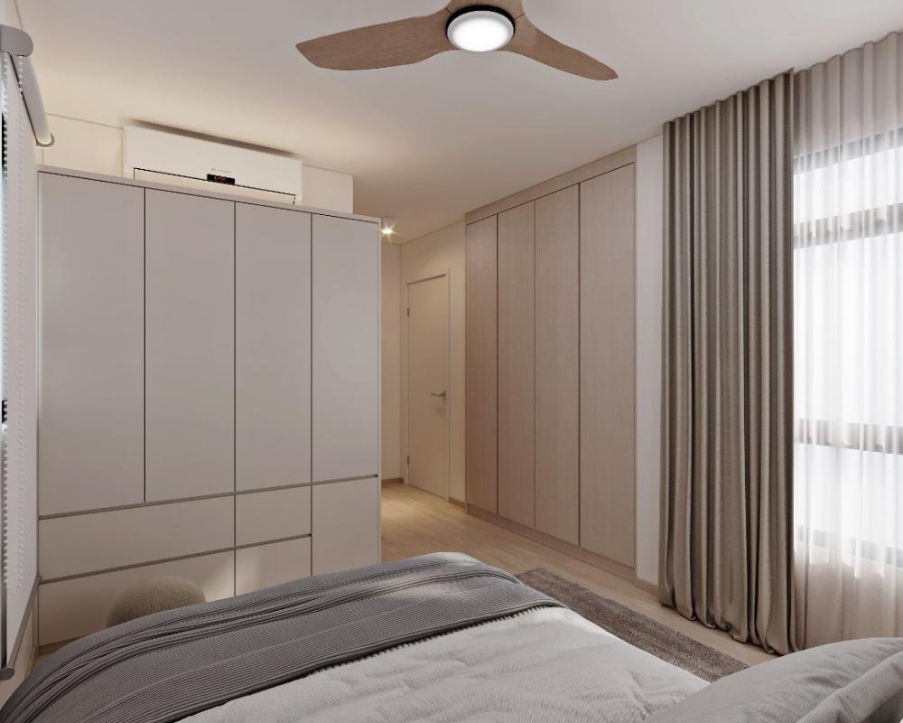 Modern Bedroom with Bookshelf and Platform Bed