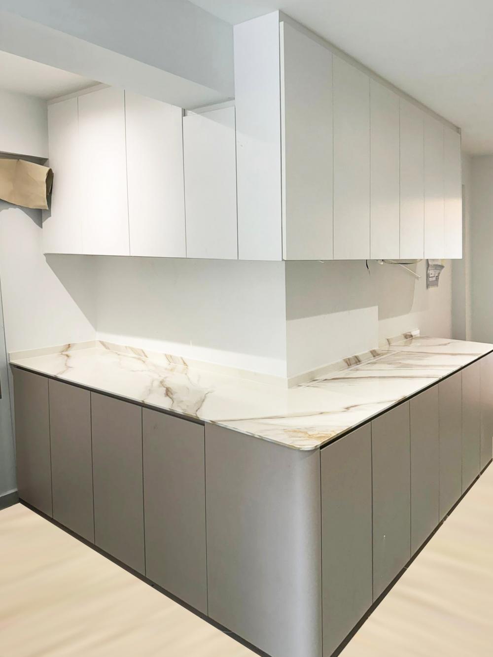 Modern Pantry with Kitchen Island and Console Table