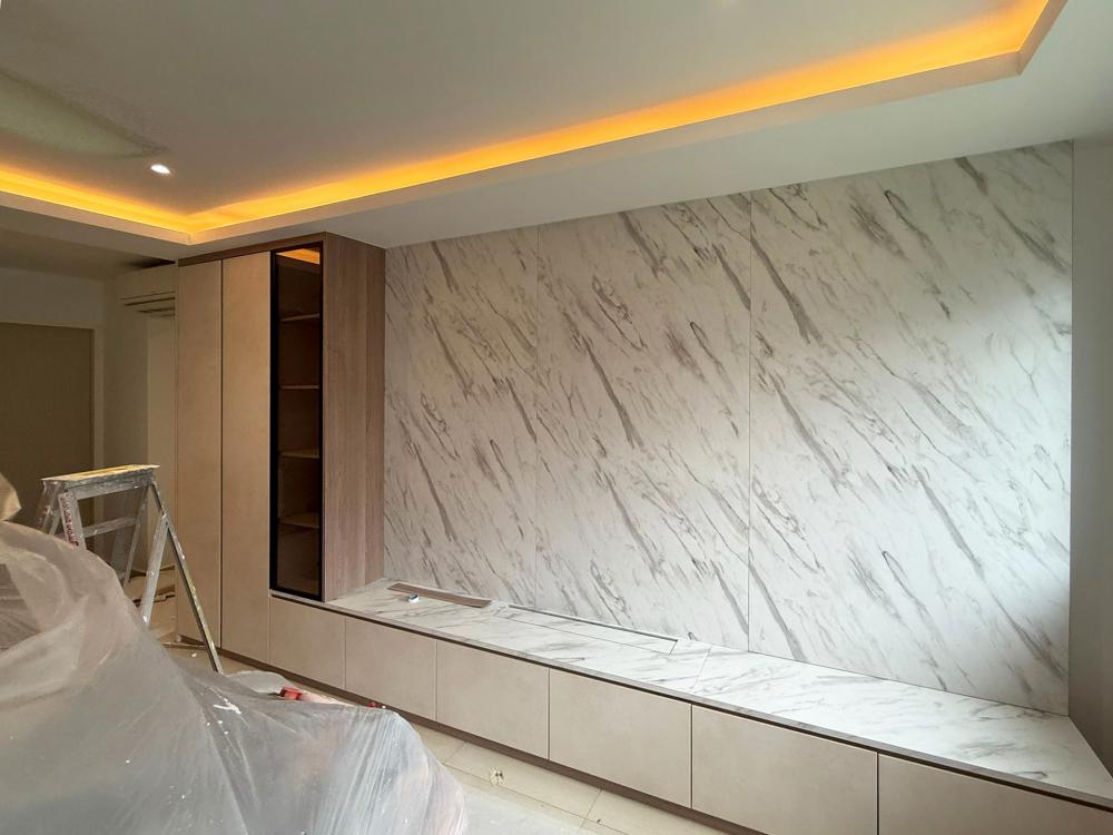 Modern Living Room with Bookshelf and Settee