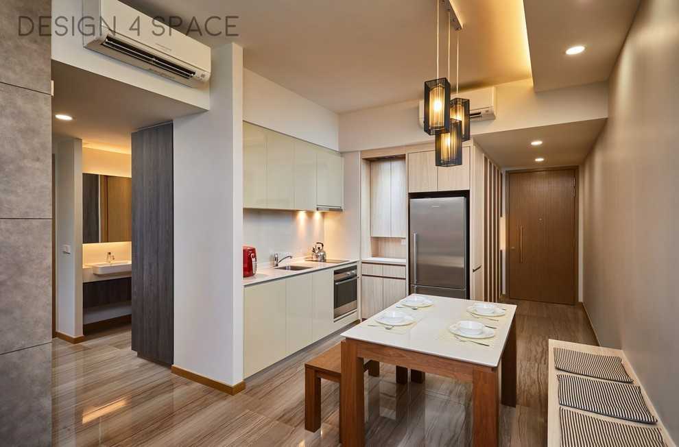 Transitional Dining Room with Drop Light and Cove Lighting