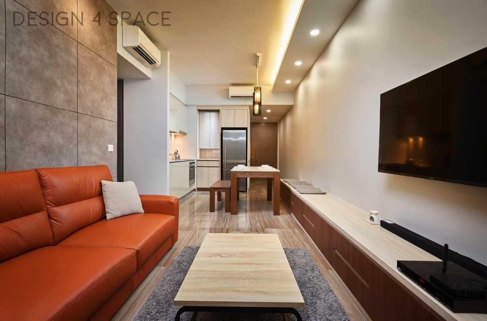 Transitional Living Room with Wood Flooring and TV Console