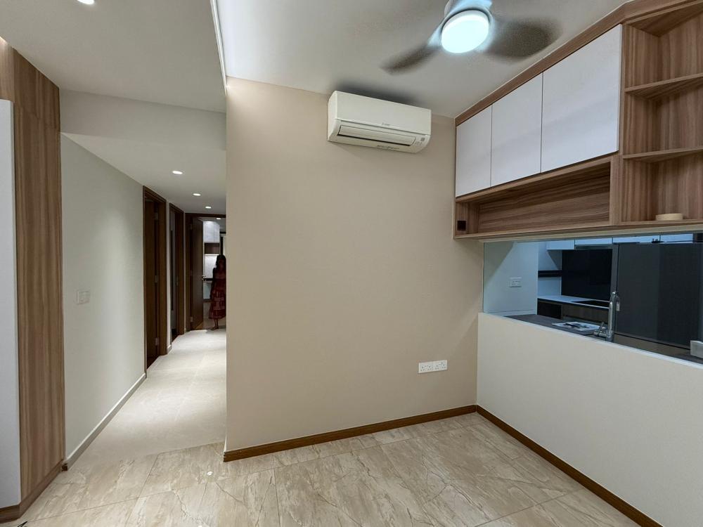 Modern Hallway with Bookshelf and Artwork