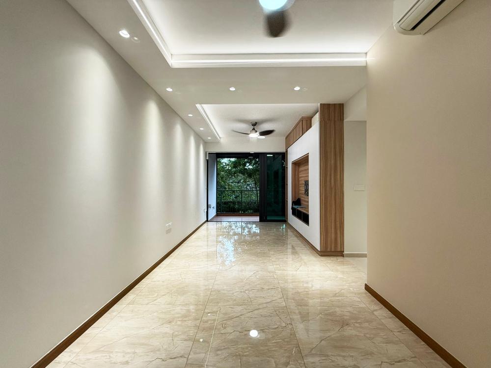 Modern Hallway with Bookshelf and Artwork