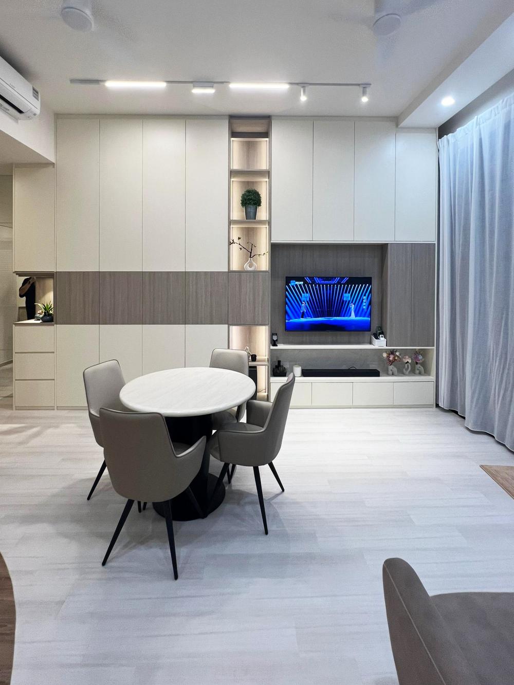 Modern Living Room with Bookshelf and Settee