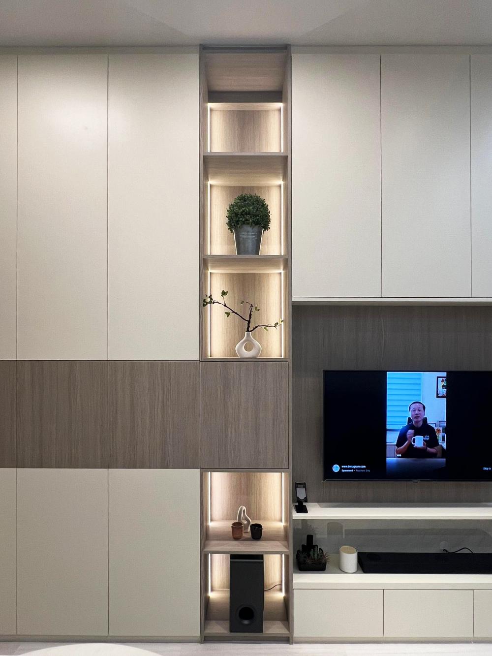 Modern Living Room with Bookshelf and Settee