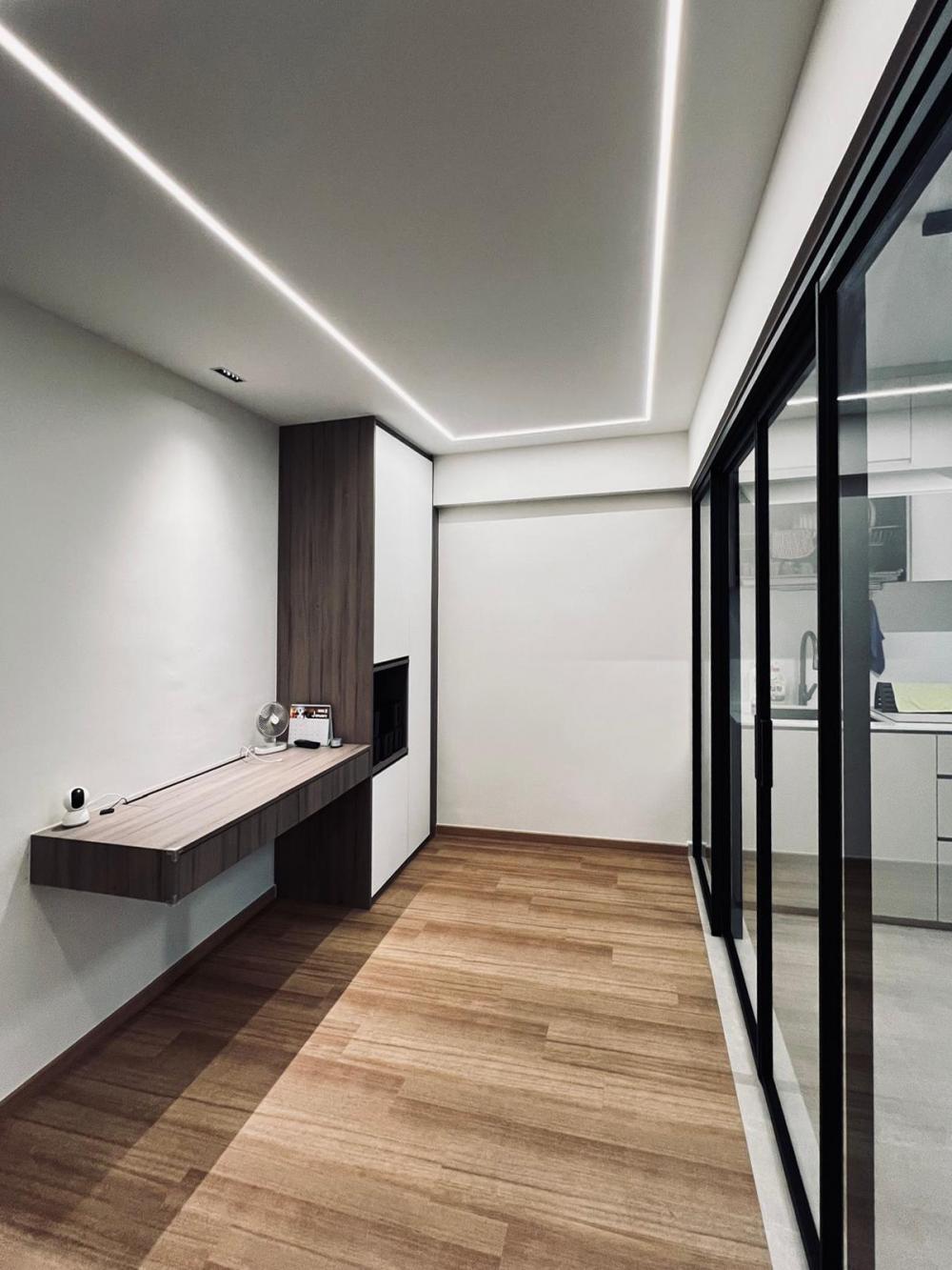 Modern Study with Cove Lighting and Desk
