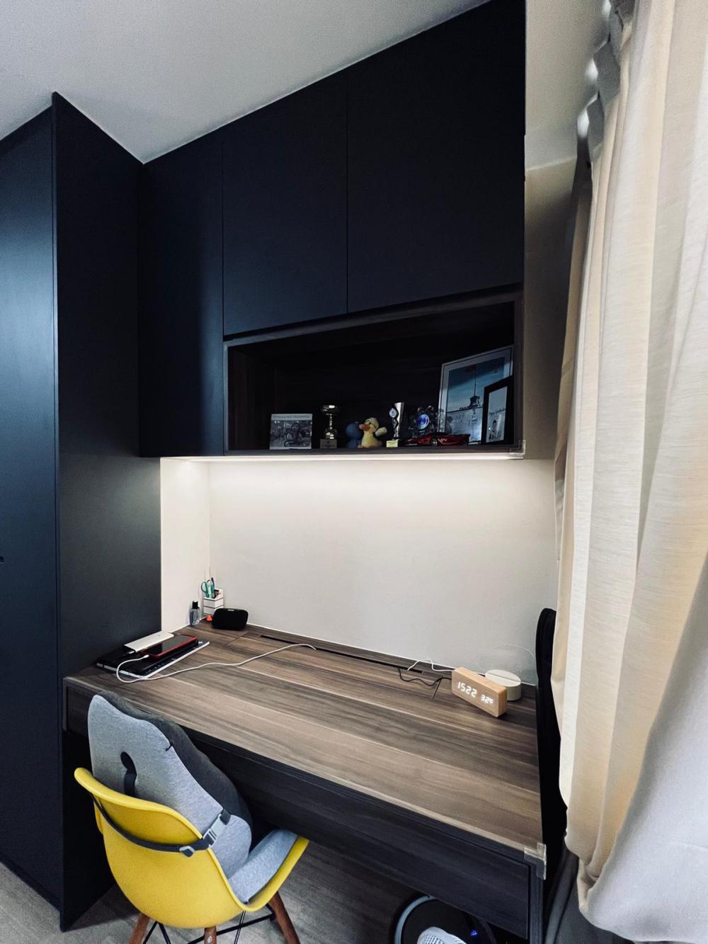 Modern Bedroom with Bookshelf and Platform Bed