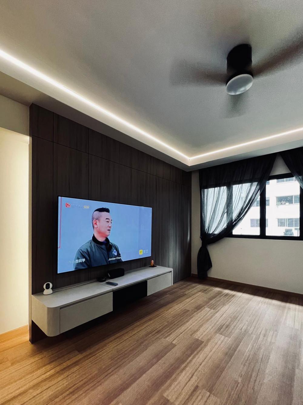 Modern Living Room with Bookshelf and Settee