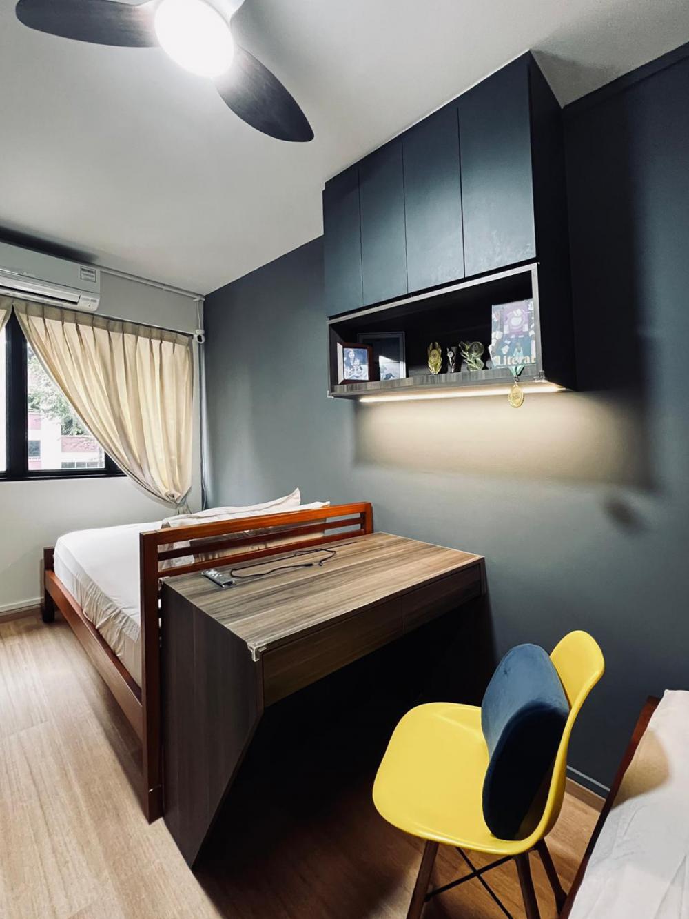 Modern Bedroom with Platform Bed and Vinyl Flooring