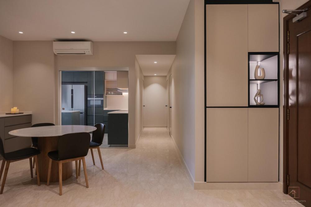 Modern Dining Room with Drop Light and Downlights