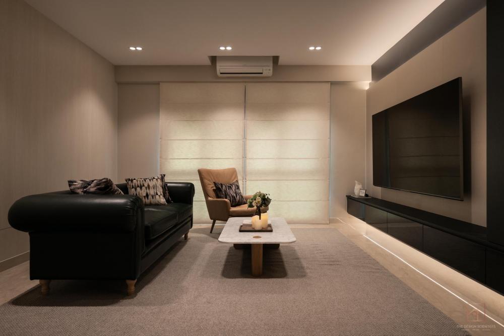 Modern Living Room with TV Console and Cove Lighting
