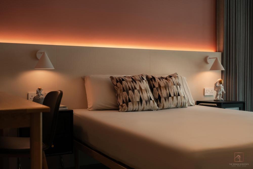 Modern Bedroom with Bay Window and Cove Lighting
