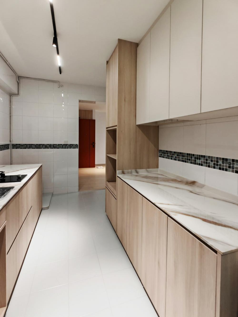 Asian Kitchen with Countertop and Vinyl Flooring