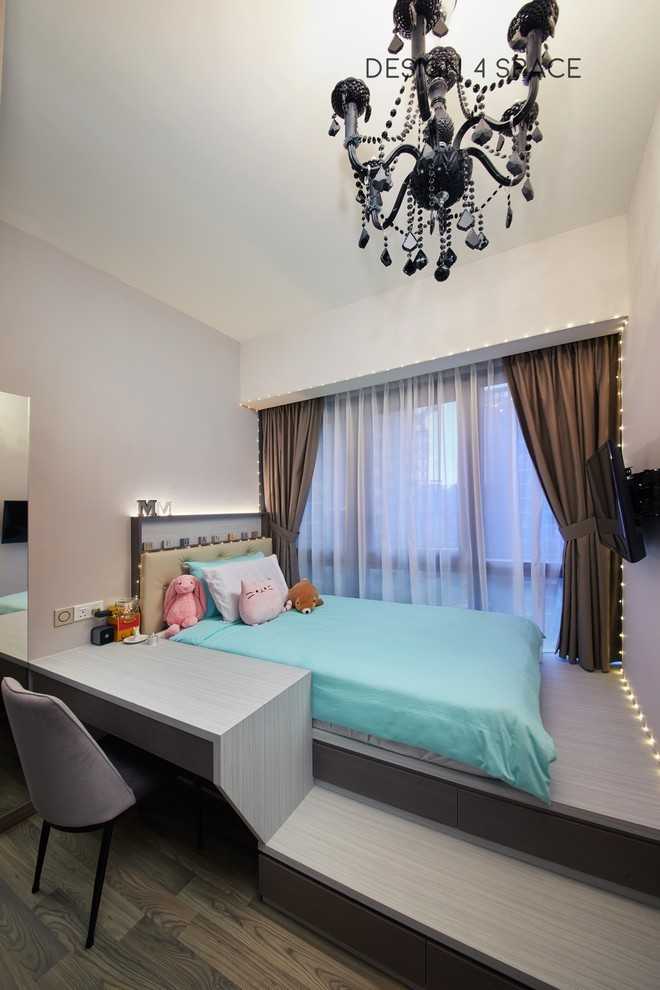 Modern Bedroom with Homogeneous Tiles and Herringbone Tiling