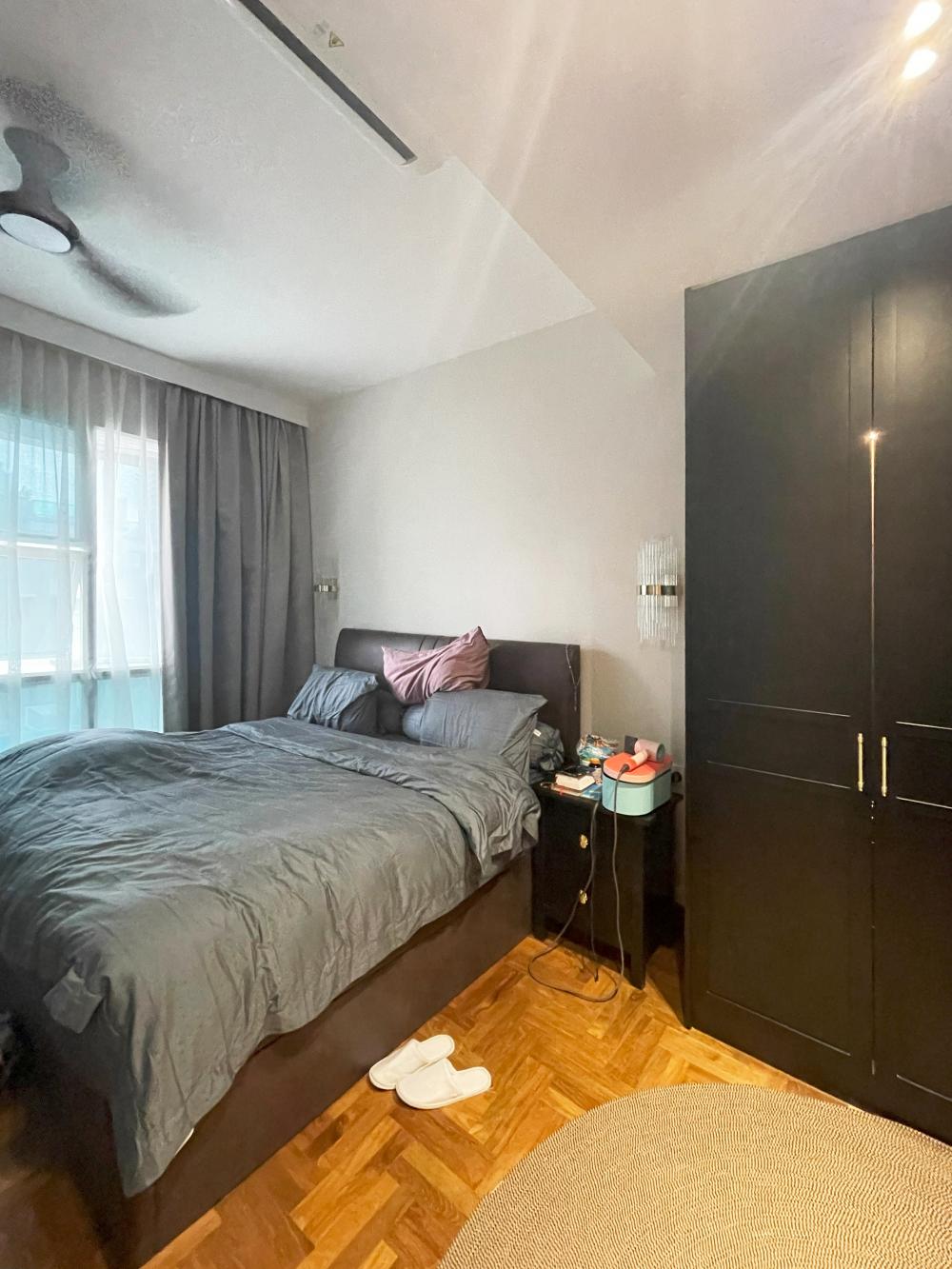 Modern Bedroom with Bookshelf and Platform Bed