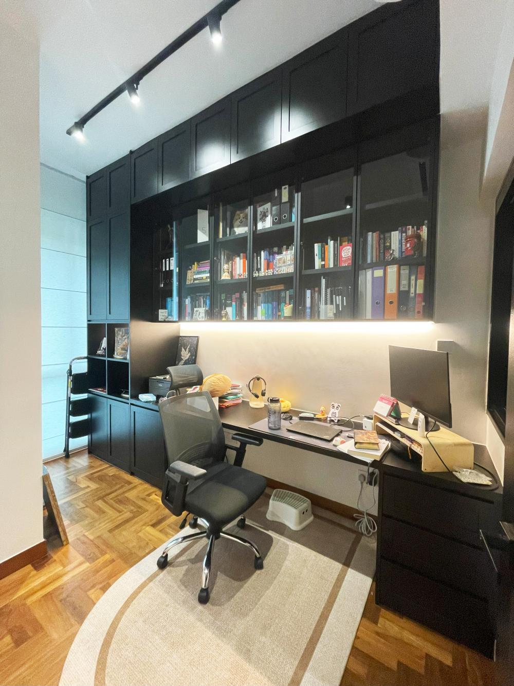 Modern Study with Bookshelf and Drop Light