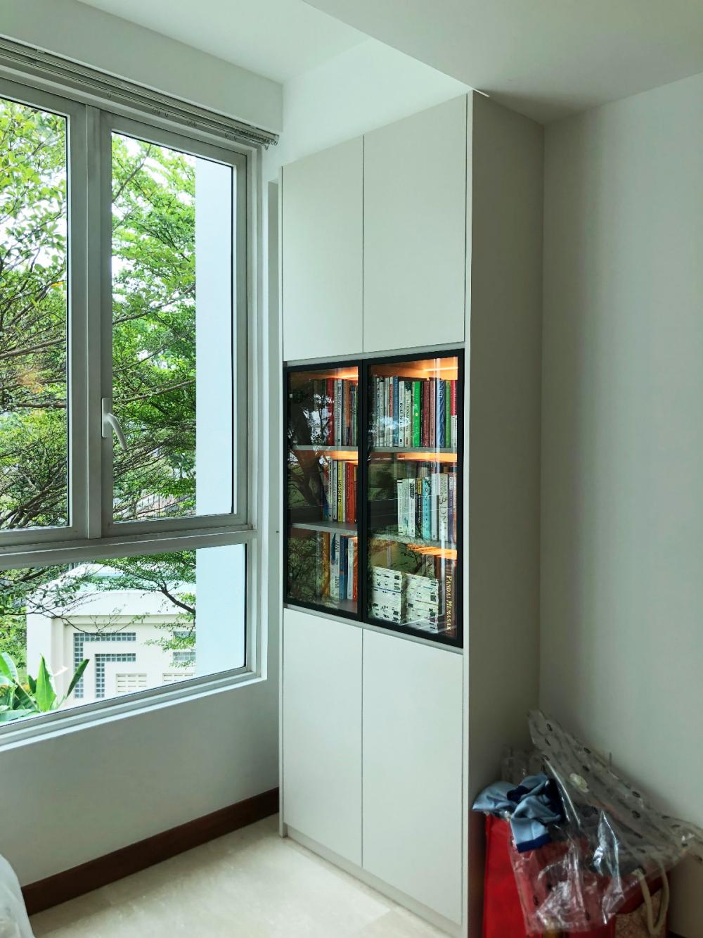 Modern Bedroom with Cement Floor and Bay Window