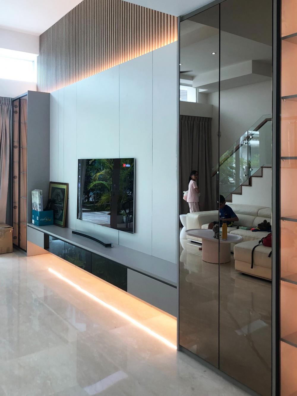 Modern Living Room with Bookshelf and Settee
