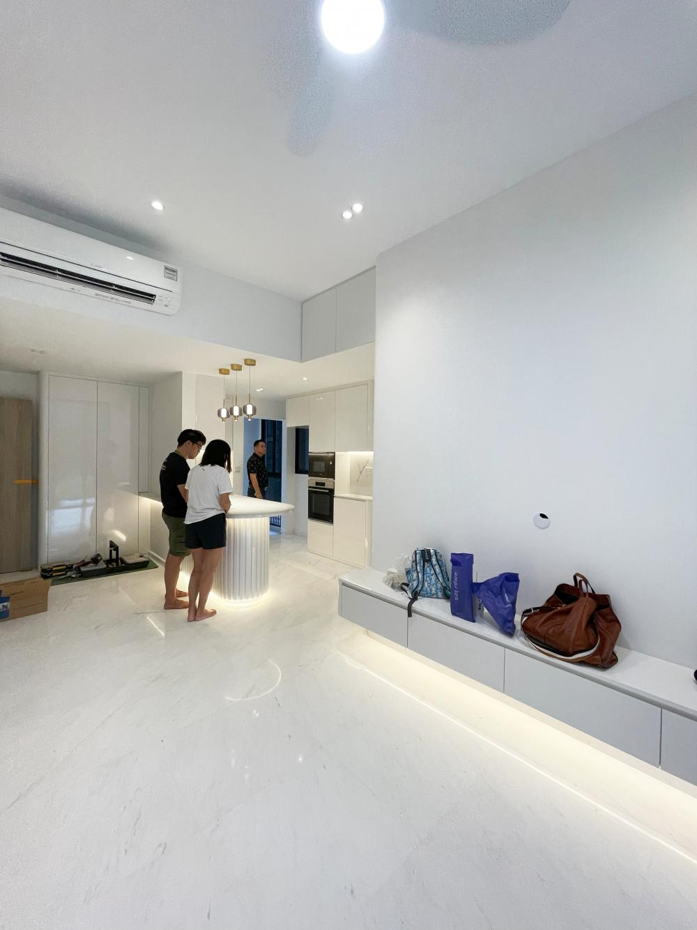 Modern Living Room with Bookshelf and Settee