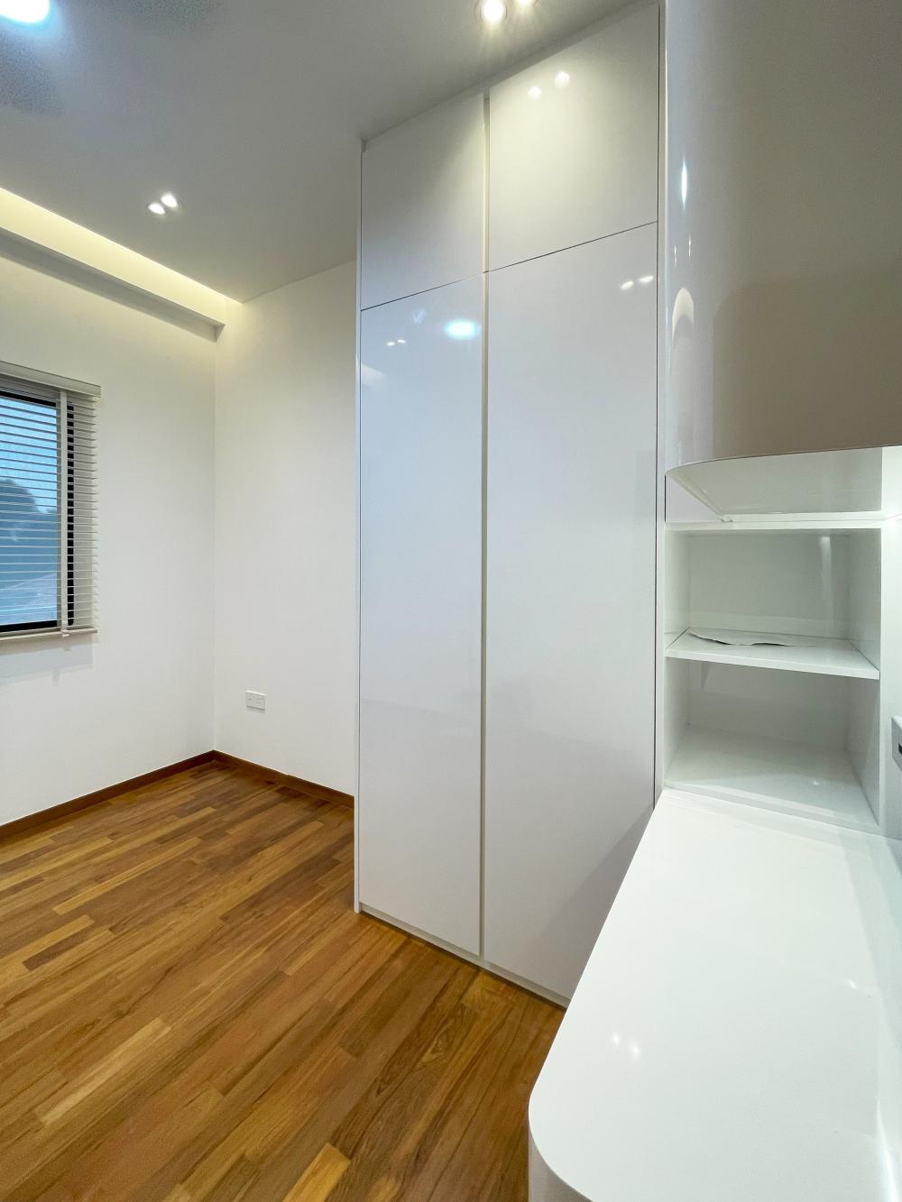 Modern Bedroom with Bookshelf and Platform Bed