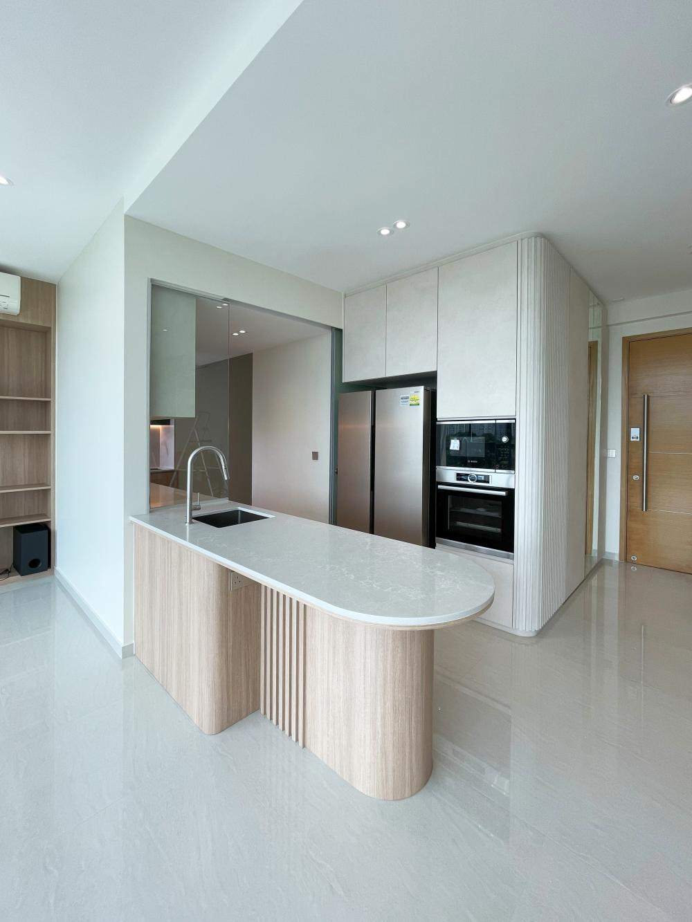 Modern Pantry with Kitchen Island and Console Table