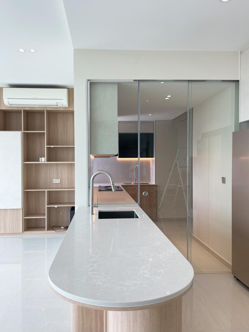 Modern Pantry with Kitchen Island and Console Table
