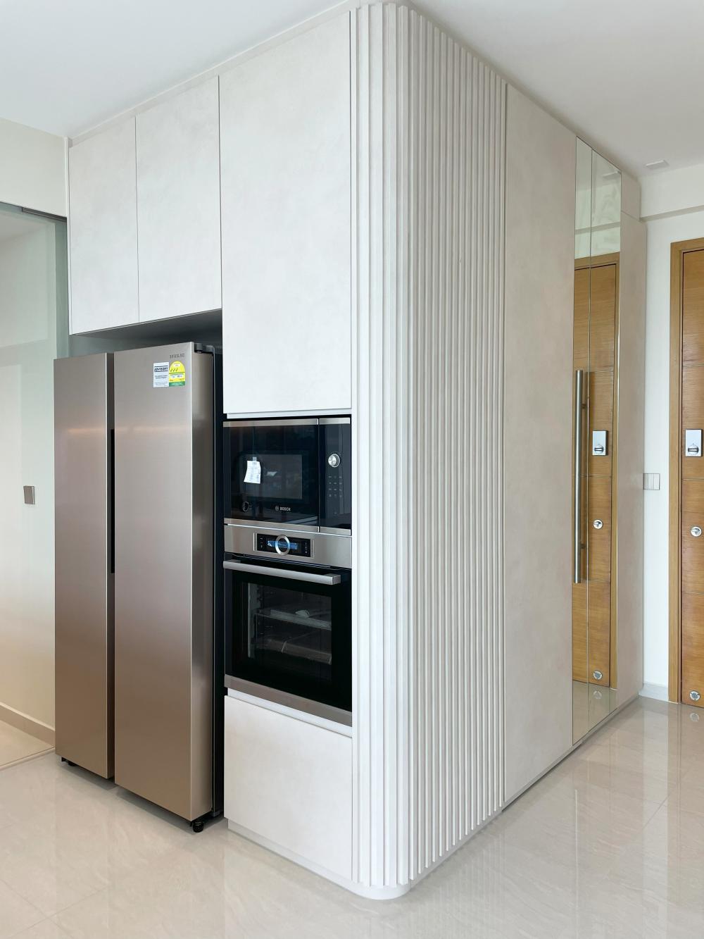 Modern Pantry with Kitchen Island and Console Table